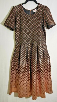 LulaRoe Elegant Amelia Dress Black Dipped Ombre Gold Bronze Foil Shimmer L NEW-image