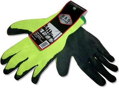 B&G Hi-Vis Yellow Lime Latex Dipped Knit Mechanic Work Gloves Sizes S M L XL XXL-image