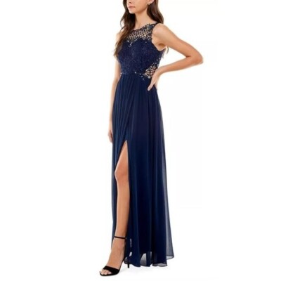 City Studio Bright Navy Embellished Illusion Tulip Maxi Formal Gown 7-image