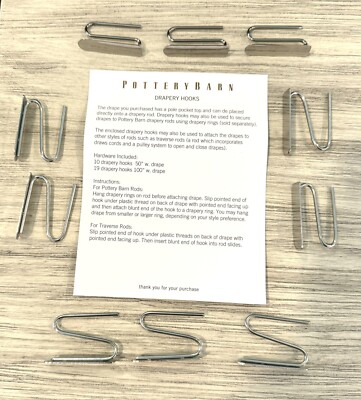 10 Pottery Barn Drapery Curtain Hooks 1.5 Inch Silver Metal Slide Pin FAST SHIP!-image