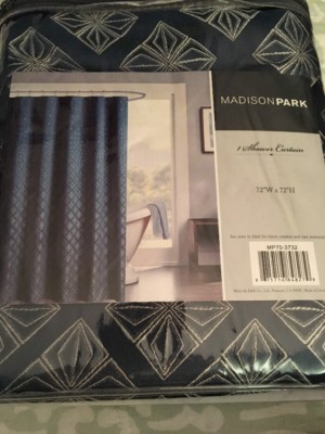 Madison Park Dark Blue Geo Shower Curtain New-image