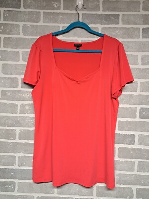 Torrid Studio Knit Red Pink Sweetheart Neckline Stretchy Top T-shirt Size 2-image