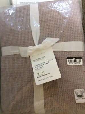 Pottery BarnEuropean Linen Waffle Weave King Duvet Cover Smokey Quartz NWT-image