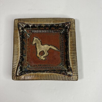 AWA Studio Pottery Trinket Dish Signed Terrie Robinson Plate Horse Argyle Texas-image