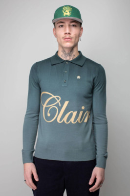 Sinclair Men's Wool Blend Dip Dye Sweater Polo in Teal Combo Size XLARGE-image