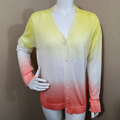 LAURIE FELT Sunset Dip Dye Linen Blend Button Down Cardigan~Size L-image