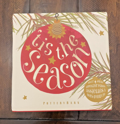 NEW S4 Pottery Barn 'Tis The Season Holiday Appetizer Plates HTF Snack Plate Set-image