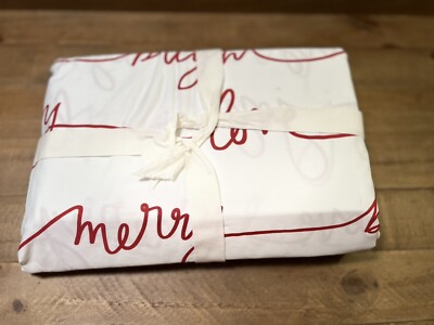 Pottery Barn Sentiment Organic Percale Twin Duvet Holiday Christmas Merry Joy-image