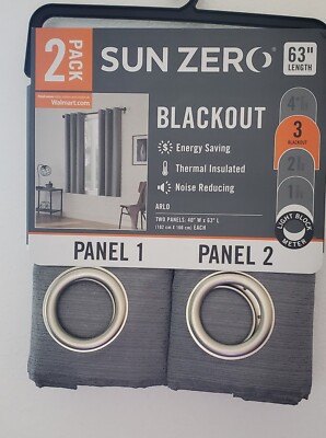 Sun Zero Arlo Textured BLACKOUT Grey Curtains Panel 2 pack  40” W x 63”L-image
