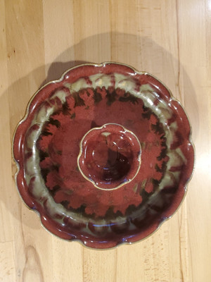 Large Artist Pottery Autumn Colors Rust And Brown Veggies Chip /Dip Bowl 11.75”-image