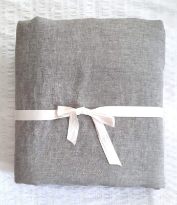 Pottery Barn Belgian Flax Linen Duvet Cover Cal King Gray Organic MSRP $329 New-image