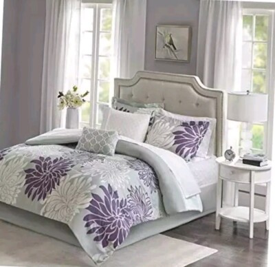Madison Park Essentials 7 Piece Comforter & Cotton Sheet Set Size Twin Purple-image