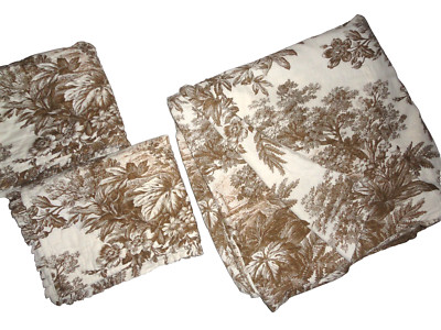POTTERY BARN MATINE TOILE FRENCH BROWN (3P) QUEEN DUVET & SHAMS SET-image