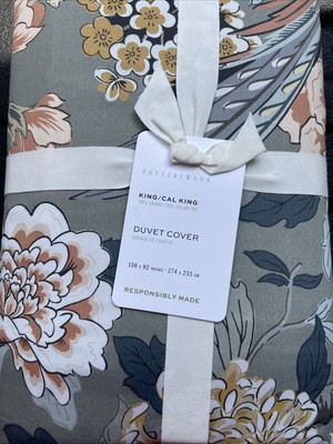 Pottery Barn Bloom Floral Sateen Duvet Cover King/Cal - Green - NEW-image