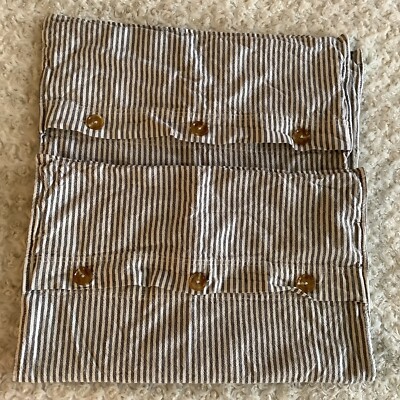 2 Pottery Barn 2017 light black white stripped linen blend STANDARD pillow shams-image