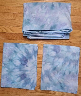 Pottery Barn Teen F/Q Duvet Cover & Sham Set Cotton TieDye Dreams Blue Lavender -image