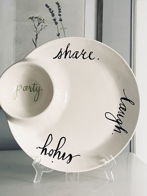 Rae Dunn Magenta-Inc Large Ceramic Chip and Dip Tray Party Share Enjoy Laugh-image