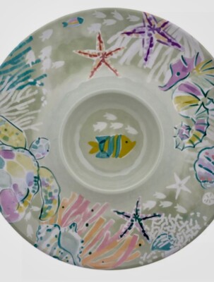 COASTAL Seashore Beach MELAMINE  Large Chip & Dip Serving Platter 15