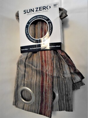 Sun Zero Hanson Stripe In Chocolate 50” x 95” 1 Crushed Grommet Panel NIP-image