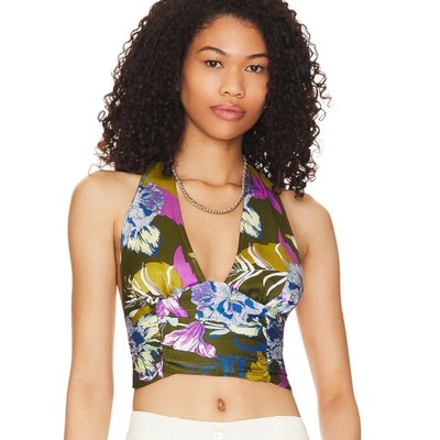 Free People Seraphina Bohemian Crop halter top size large in Olive Combo-image