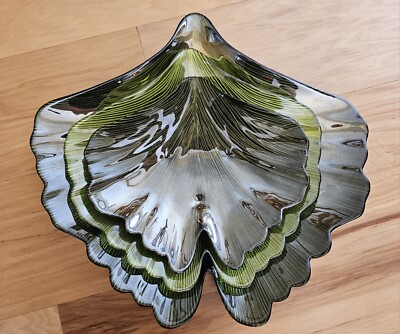 Contemporary Iridescent Studio/Art Glass Platter/Tray-Ribbed Bottom Set Of 3-image