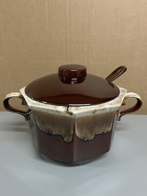 Vintage Mccoy Brown Dip Large Double Handle Soup Tureen with Lid  & Ladle #226-image
