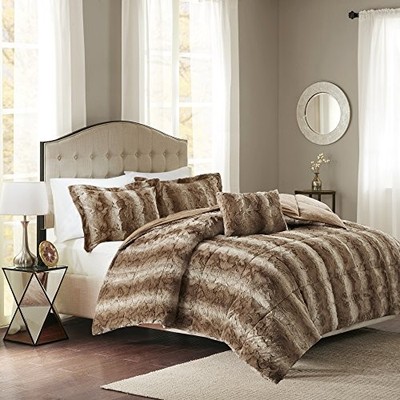  Zuri Soft Plush Comforter Set, Faux Fur Animal Stripes Design, Faux Mink On -image