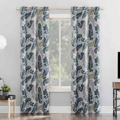 Sun Zero Blackout Alamea Botanical Grommet Curtain Panel Indigo Blue 40x95-image
