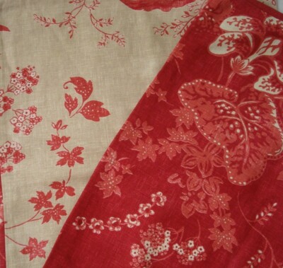 Pottery Barn Linen Blend Red Floral Tan Lumbar Pillow Cover Sham 14