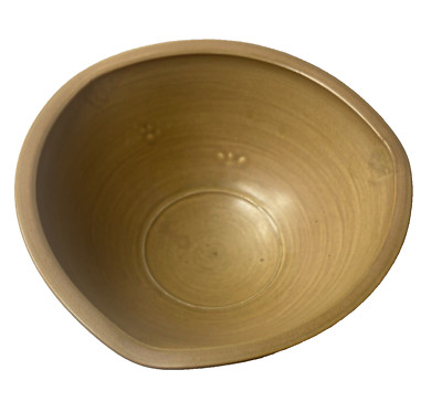 Vintage Signed Studio Pottery Bowl Triangular Round Shaped Brown Tan - 1990's-image