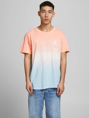 Jack & Jones Men's Joralooha Oversized Fit Dip Dye Crewneck Tee Coral-Large-image