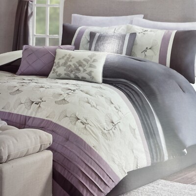 Madison Park  7 Piece Comforter Set Sutton Queen - Lavender Beautiful Stitching-image