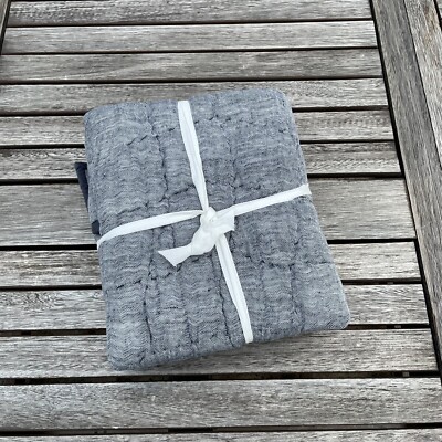 Pottery Barn Cloud Linen Handcrafted Quilted Sham Navy Blue Euro NWOT-image