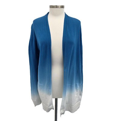 Lands End Ombre Dip Dyed Open Front Cardigan Sweater Womens Size Large Tall Blue-image