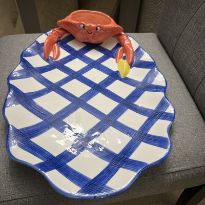 Vtg 1990’s Lotus Ceramic 3D Seafood Dip Novelty Platter Oval  Picnic 17”L x 12”W-image
