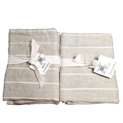 Pottery Barn Belgian Flax Linen STRIPED Standard Pillow Shams (2) Flax Ivory-image