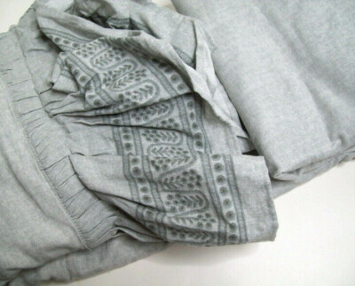 Pottery Barn Gray Cotton Linen Genevieve Ruffle Full Queen Duvet Cover-image