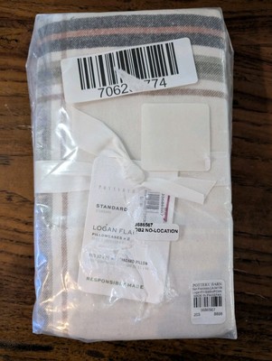 POTTERY BARN Set of 2 Logan Plaid Flannel Standard Pillowcases-NWT-image