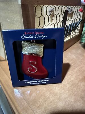 Regent Square Studio Design Christmas Ornament Red Stocking w Crystals Letter S-image