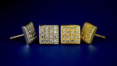 14K Yellow or White Gold Fancy Square CZ Stud Earrings-image