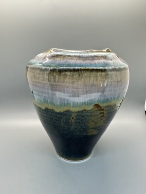 Bill Campbell Studio Art Pottery Drip Glaze Tapered Ceramic Vase Square Top-image