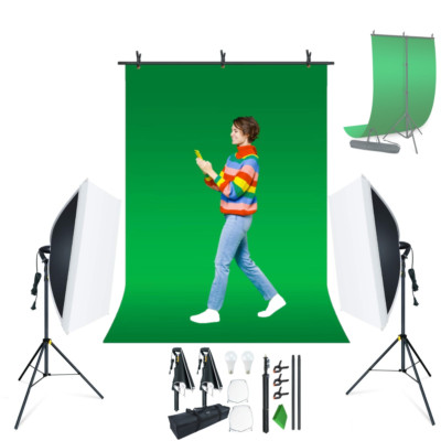 LINCO T-Shape Backdrop Stand 2 Softbox LED Photo Studio Lighting Kit with Bag-image