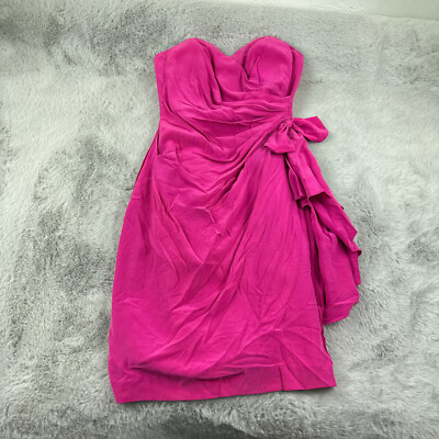 Vintage Silk Studio Dress Womens Petities 6 Fuchia Pink Strapless 80s Cocktail-image