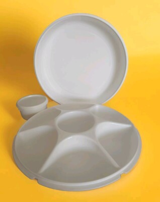 Vintage Tupperware Large Party Serving Tray Vegetable Dips Snack Chips Sushi Lid-image