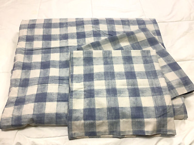 Pottery Barn Rhett Buffalo Blue Check King Duvet Cover & 2 Euro Shams Linen /Cot-image