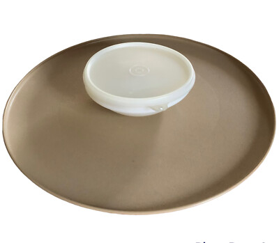 Vintage Tupperware Dip N Chip Vegetable Fruit Platter Beige White Bowl SET-image