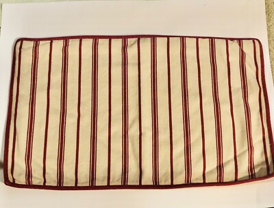 Pottery Barn 100% Cotton Throw Pillow Cover Stripes Red Tan Welt Edge 25 x 15”-image