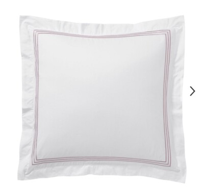 POTTERY BARN  ORGANIC PERCALE EMBROIDERED SHAM (1) EURO - LAVENDAR STRIPE - NWT-image