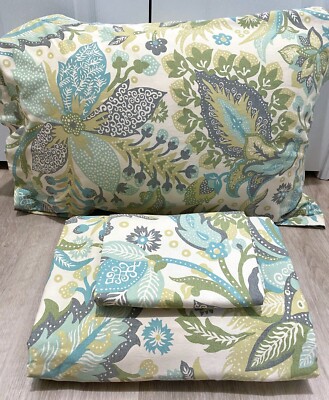 Pottery Barn Julianna Palampore Duvet Cover Green Blue Queen 2 Std Shams Rare🦩-image