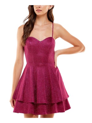 CITY STUDIO Womens Lace-up Back Lined Hem Spaghetti Strap Short Formal Dress-image